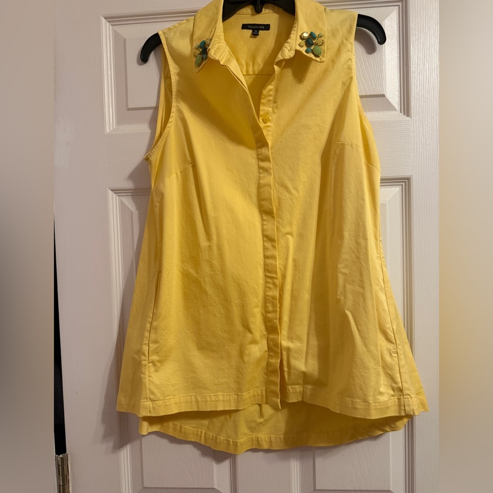 Chico's Yellow Sleeveless Blouse with Floral Embellishments